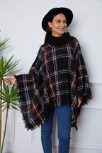 Shiny Turtleneck Plaid Raw Hem Sweater - Delanoir