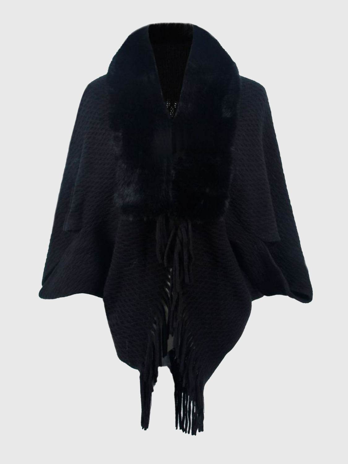 Open Front Fringe Hem Poncho - Delanoir