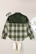 Snap Down Collared Neck Plaid Shacket - Delanoir