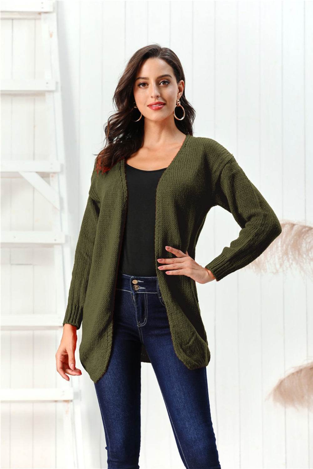 Open Front Long Sleeve Cardigan - Delanoir