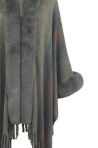 Color Block Fringe Detail Poncho - Delanoir