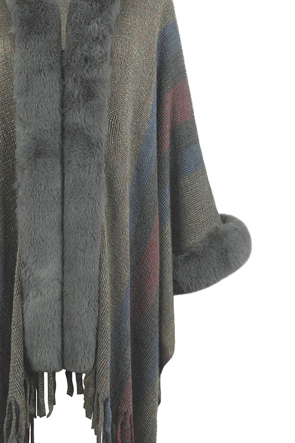 Color Block Fringe Detail Poncho - Delanoir