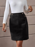 Decorative Button Slit Mini Skirt - Delanoir