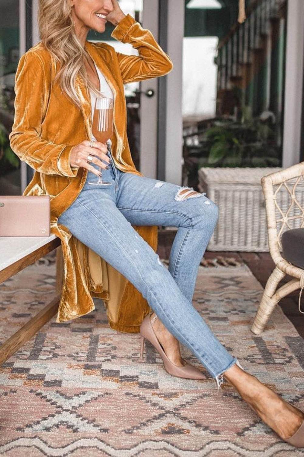 Open Front Long Sleeve Coat - Delanoir
