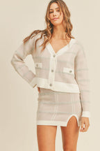 MABLE Plaid Button Down Sweater Cardigan and Mini Skirt Set - Delanoir