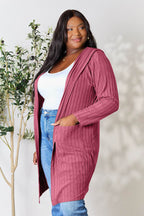 Basic Bae Full Size Hooded Sweater Cardigan - Delanoir
