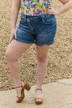 RISEN Maya Full Size Mid Rise Asymmetrical Shorts - Delanoir