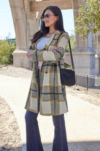 Double Take Full Size Plaid Button Up Lapel Collar Coat - Delanoir