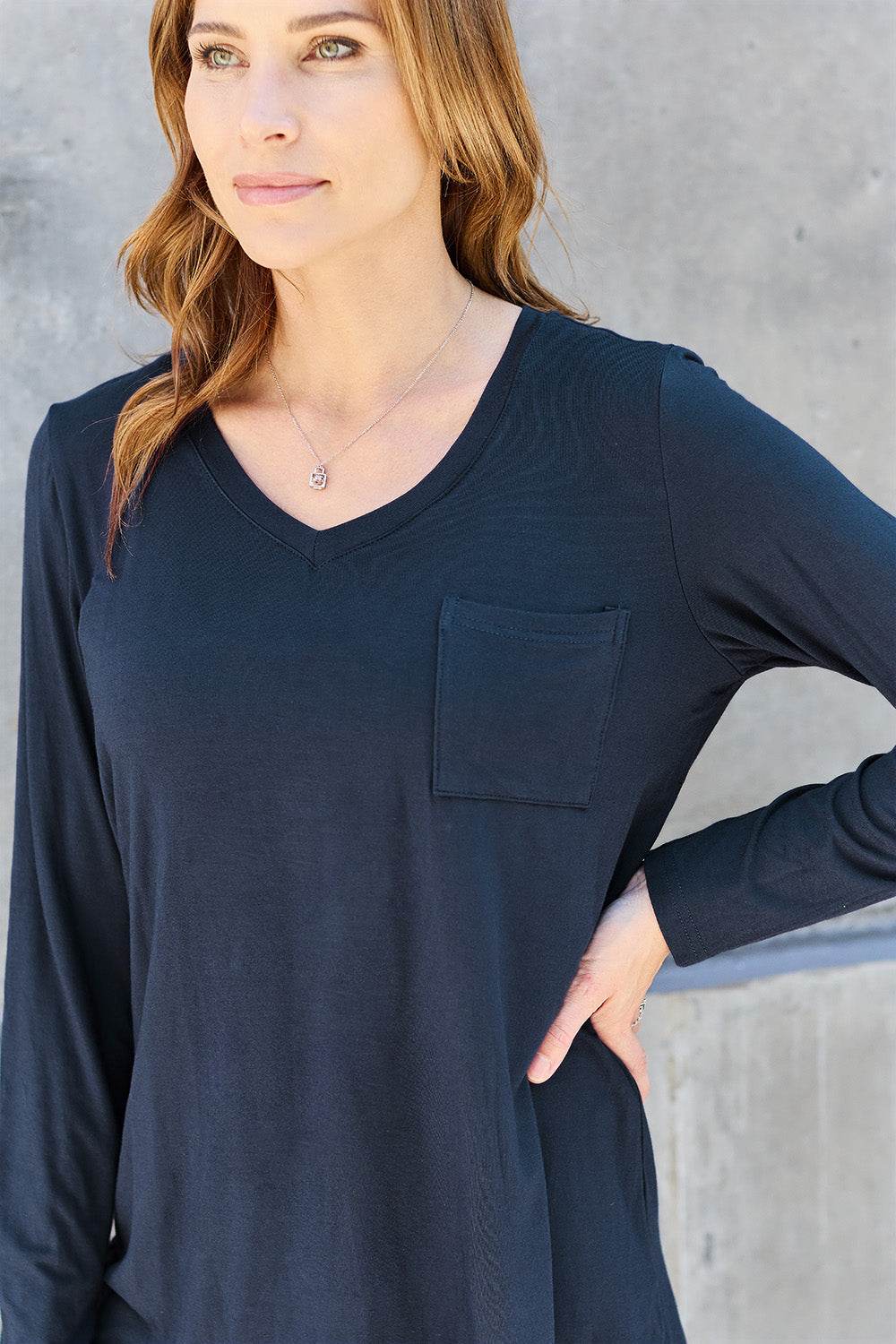 Basic Bae Full Size V-Neck Long Sleeve Top - Delanoir