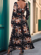 Perfee Slit Printed Surplice Long Sleeve Maxi Dress - Delanoir