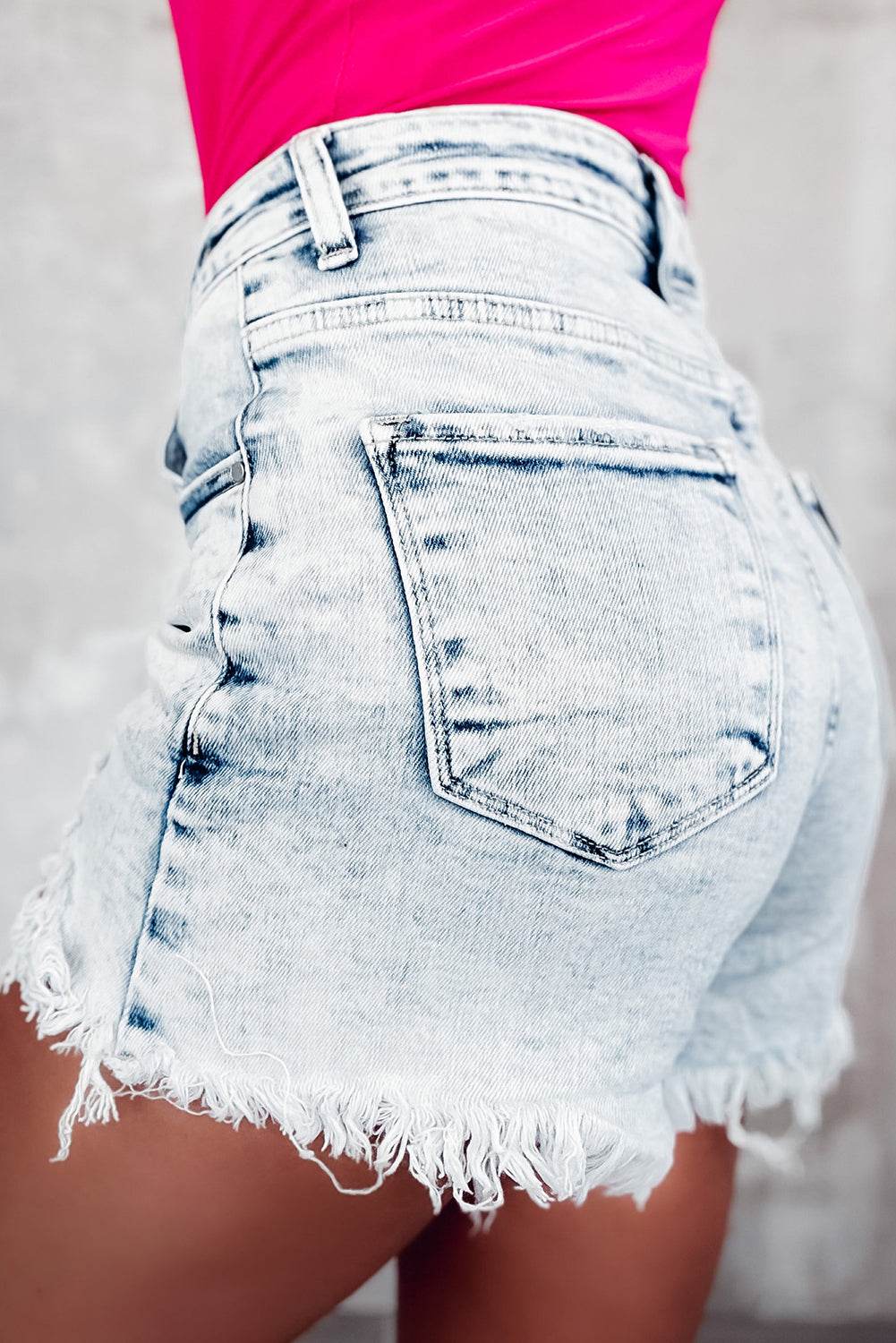 Raw Hem Buttoned Denim Shorts with Pockets - Delanoir