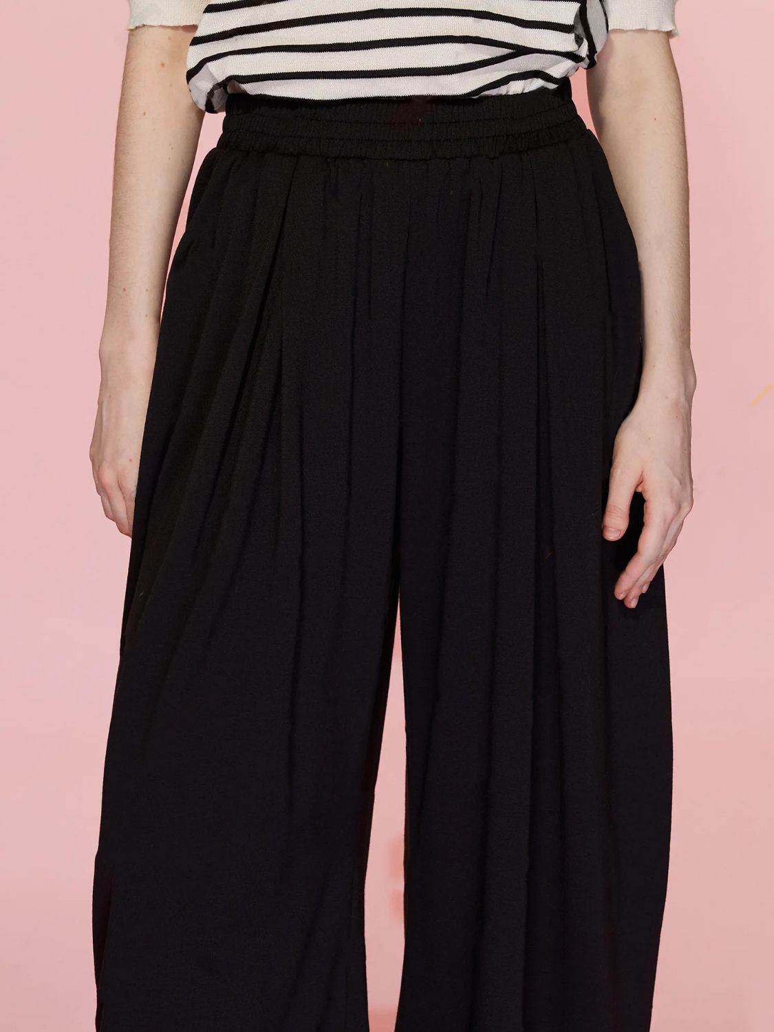 Elastic Waist Wide Leg Pants with Pockets - Delanoir