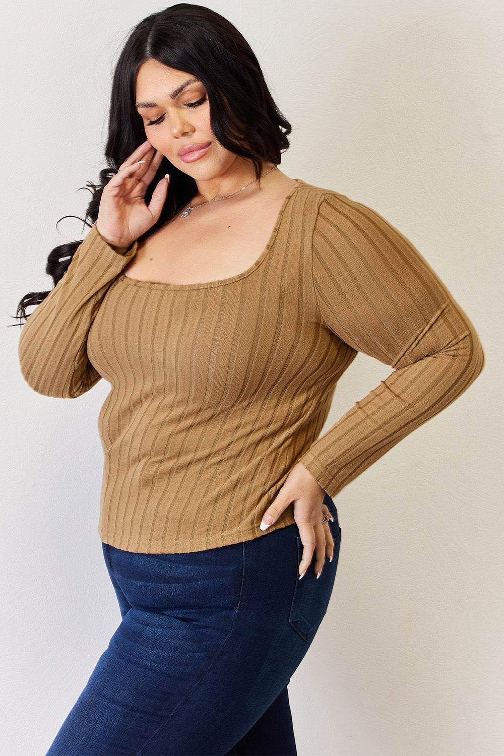 Basic Bae Full Size Ribbed Long Sleeve T-Shirt - Delanoir