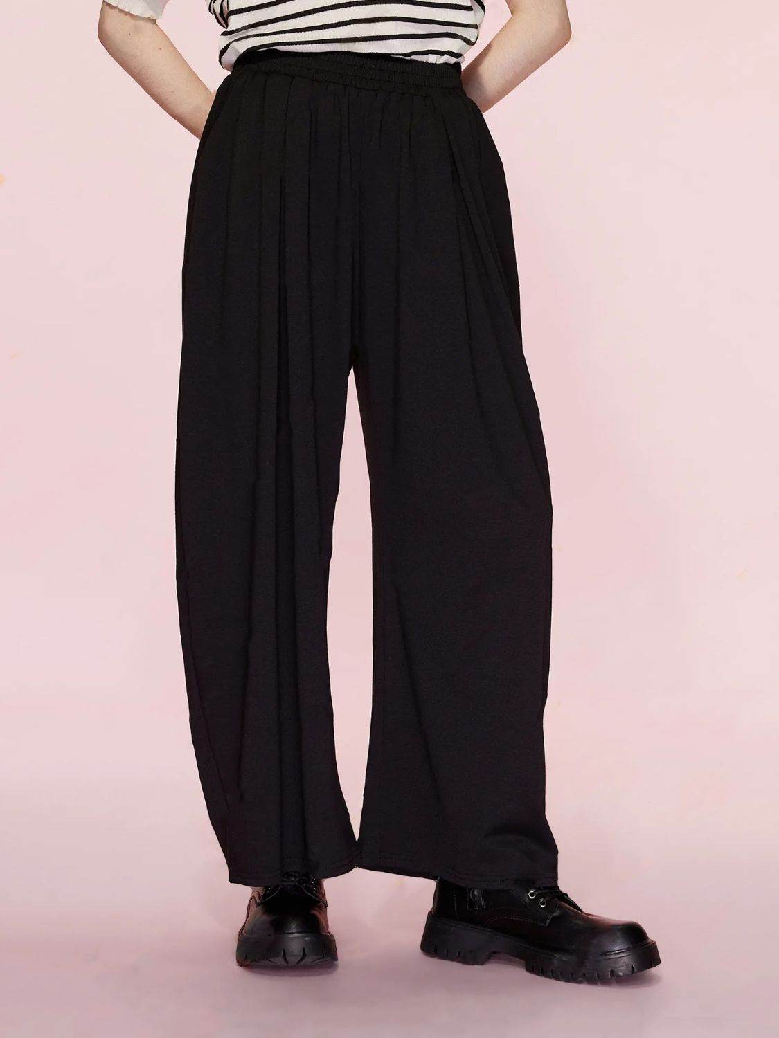 Elastic Waist Wide Leg Pants with Pockets - Delanoir