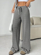 Tied Striped Wide Leg Pants - Delanoir