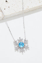 925 Sterling Silver Topaz Snowflake Shape Necklace - Delanoir