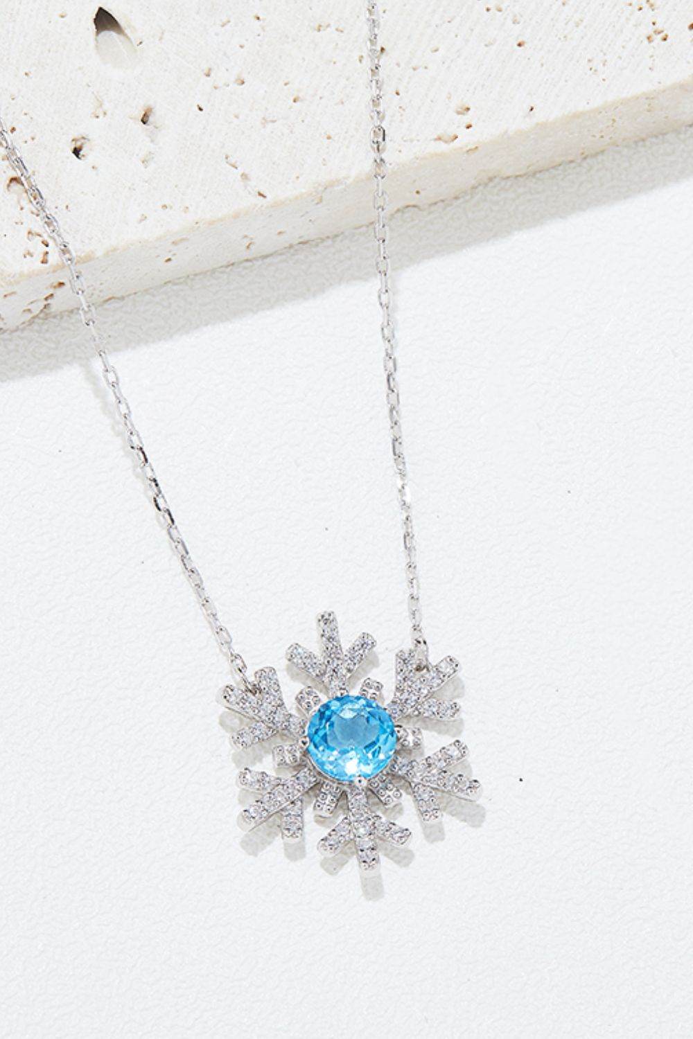 925 Sterling Silver Topaz Snowflake Shape Necklace - Delanoir
