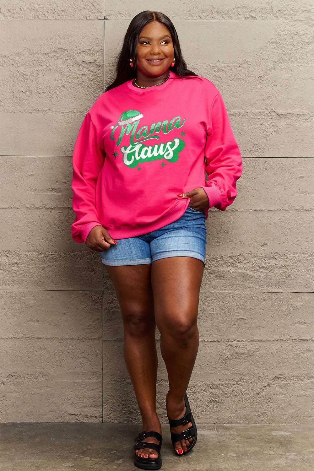 Simply Love Full Size MAMA CLAUS Round Neck Sweatshirt - Delanoir
