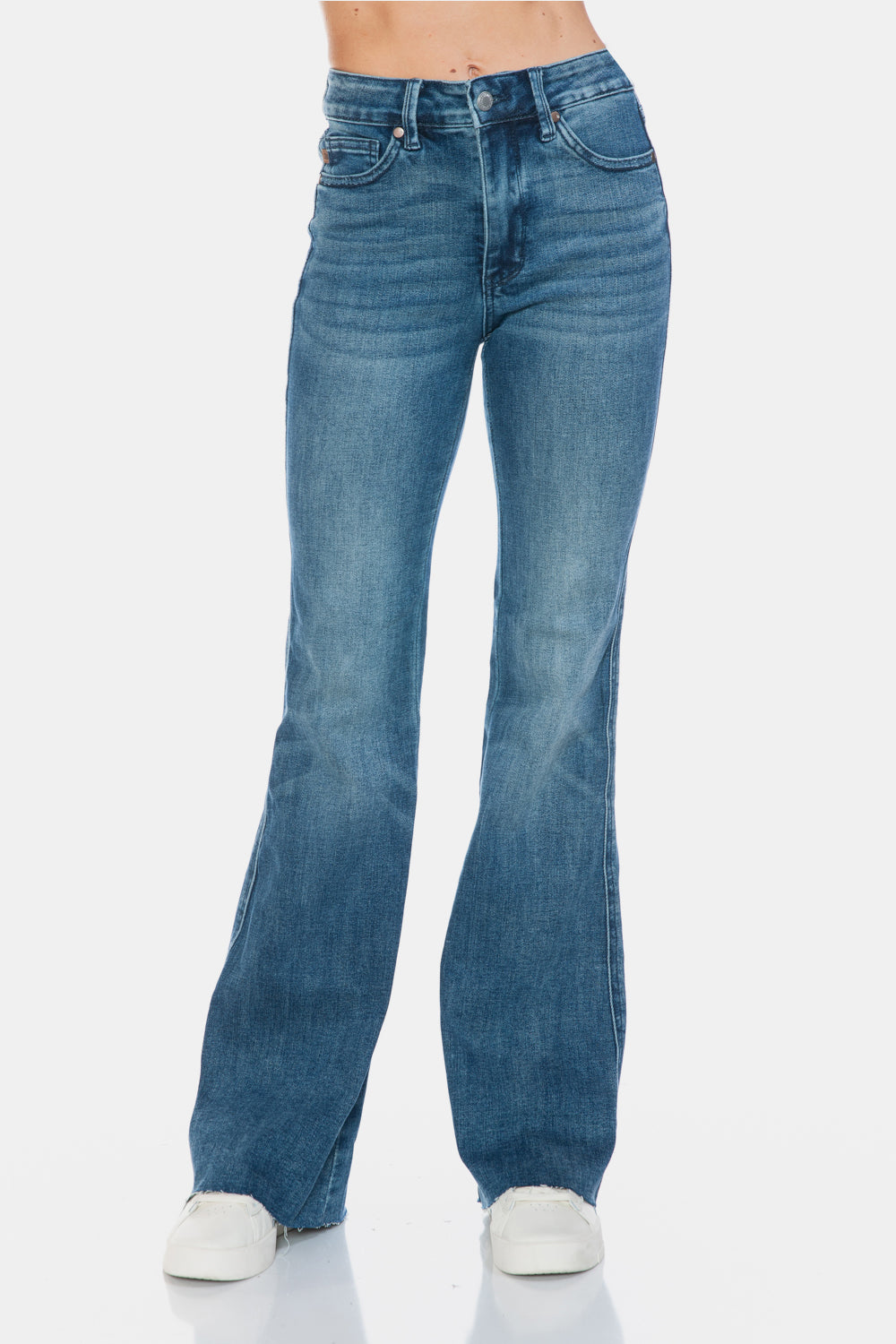 Judy Blue Full Size Tummy Control Cut Hem Flare Jeans - Delanoir