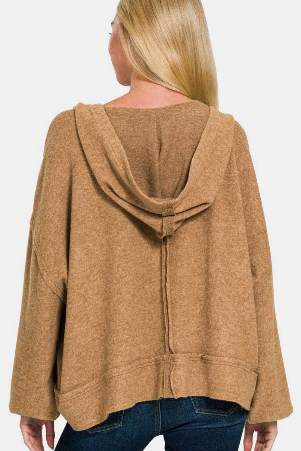 Zenana Brushed Hacci Exposed Seam Hoodie - Delanoir