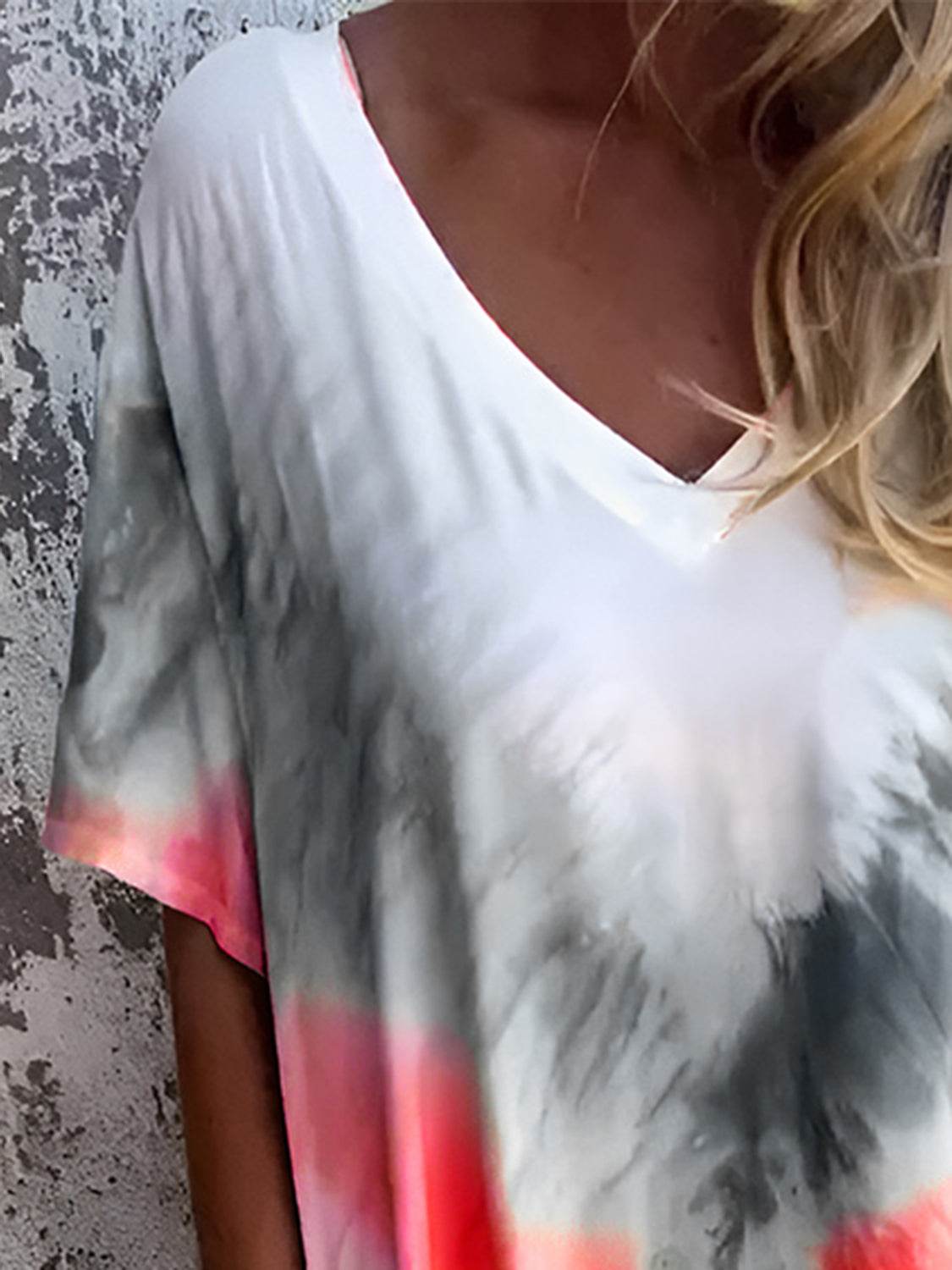 Full Size Pocketed Tie-Dye Short Sleeve Dress - Delanoir