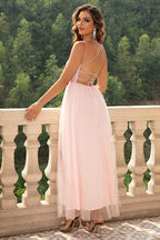 Lace-Up Backless Mesh Dress - Delanoir
