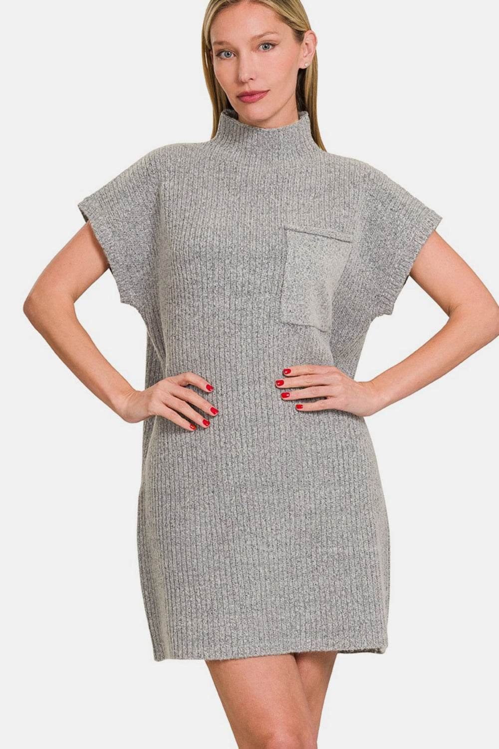 Zenana Short Sleeve Sweater Mini Dress - Delanoir