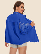 Raw Hem Fringe Detail Denim Jacket - Delanoir
