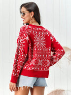 Snowflake Pattern Round Neck Sweater - Delanoir