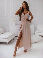 Honey Tied Surplice Sleeveless Midi Cami Dress - Delanoir