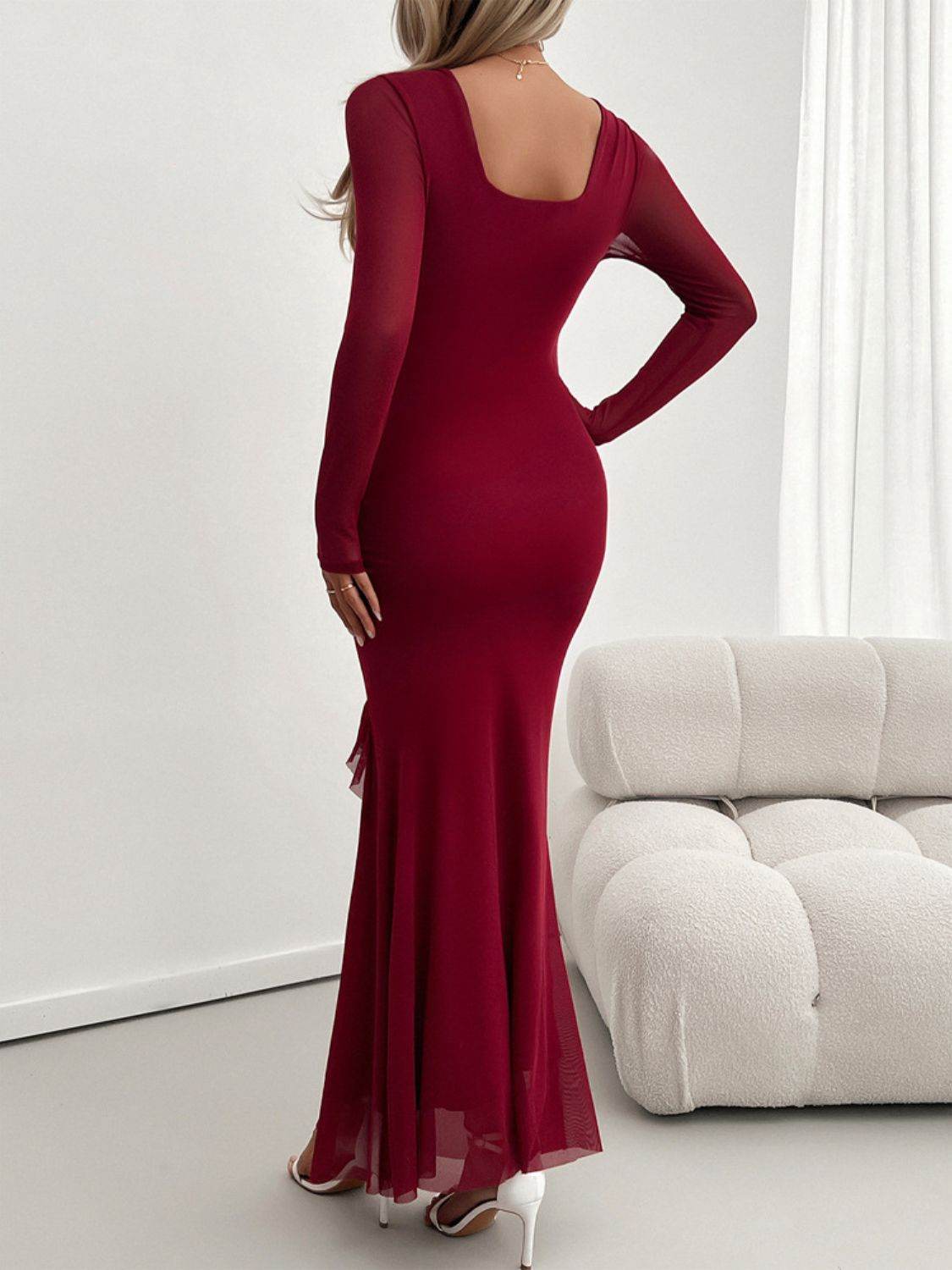 Devine Ruffled Surplice Long Sleeve Maxi Dress - Delanoir
