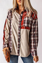 Plaid Patchwork Collared Neck Shacket - Delanoir