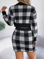 Plaid Round Neck Top and Skirt Sweater Set - Delanoir