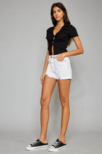 Kancan Full Size High Rise Frayed Hem Denim Shorts - Delanoir