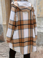 Drawstring Plaid Zip Up Hooded Outerwear - Delanoir