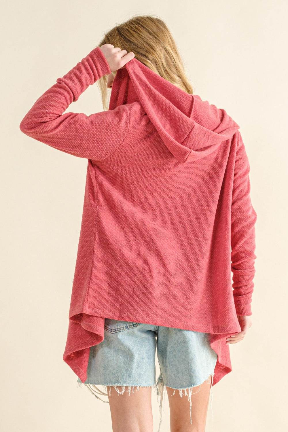 And The Why Full Size Thermal Hooded Open Front Cardigan with Pockets - Delanoir