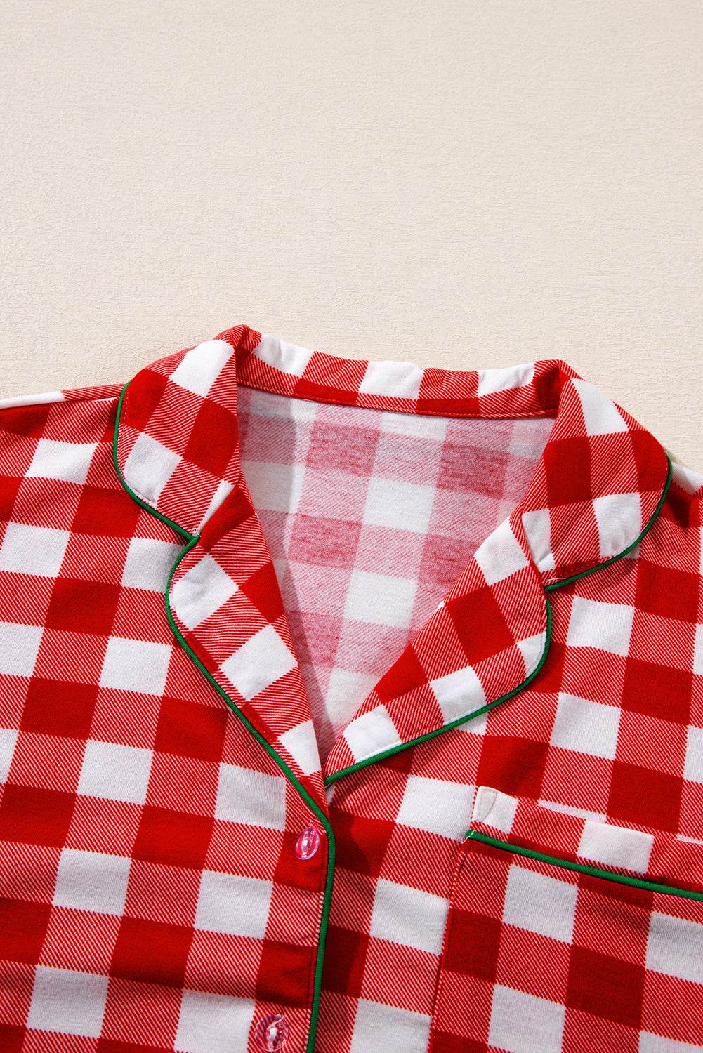 Plaid Collared Neck Long Sleeve Top and Pants Set - Delanoir