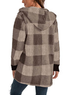 Plaid Long Sleeve Hooded Coat - Delanoir