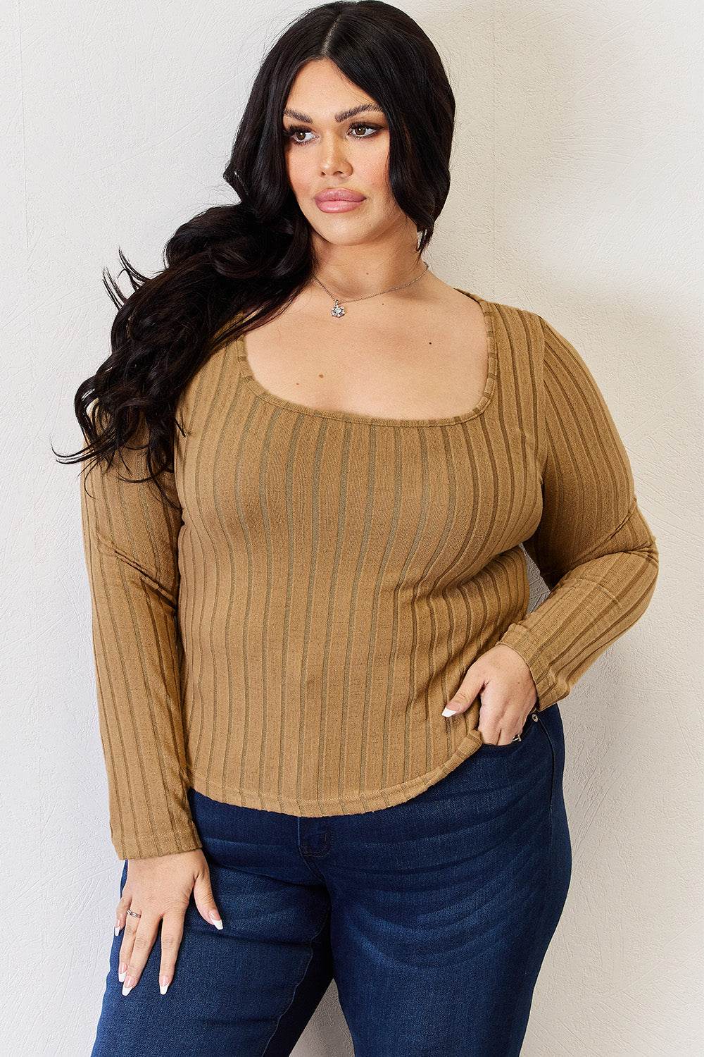 Basic Bae Full Size Ribbed Long Sleeve T-Shirt - Delanoir