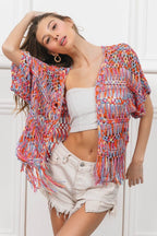 BiBi Open Front Fringed Crop Knit Cardigan - Delanoir