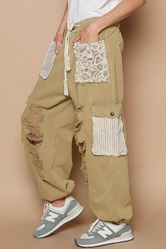 POL Crochet Patch Distressed Washed Jeans - Delanoir