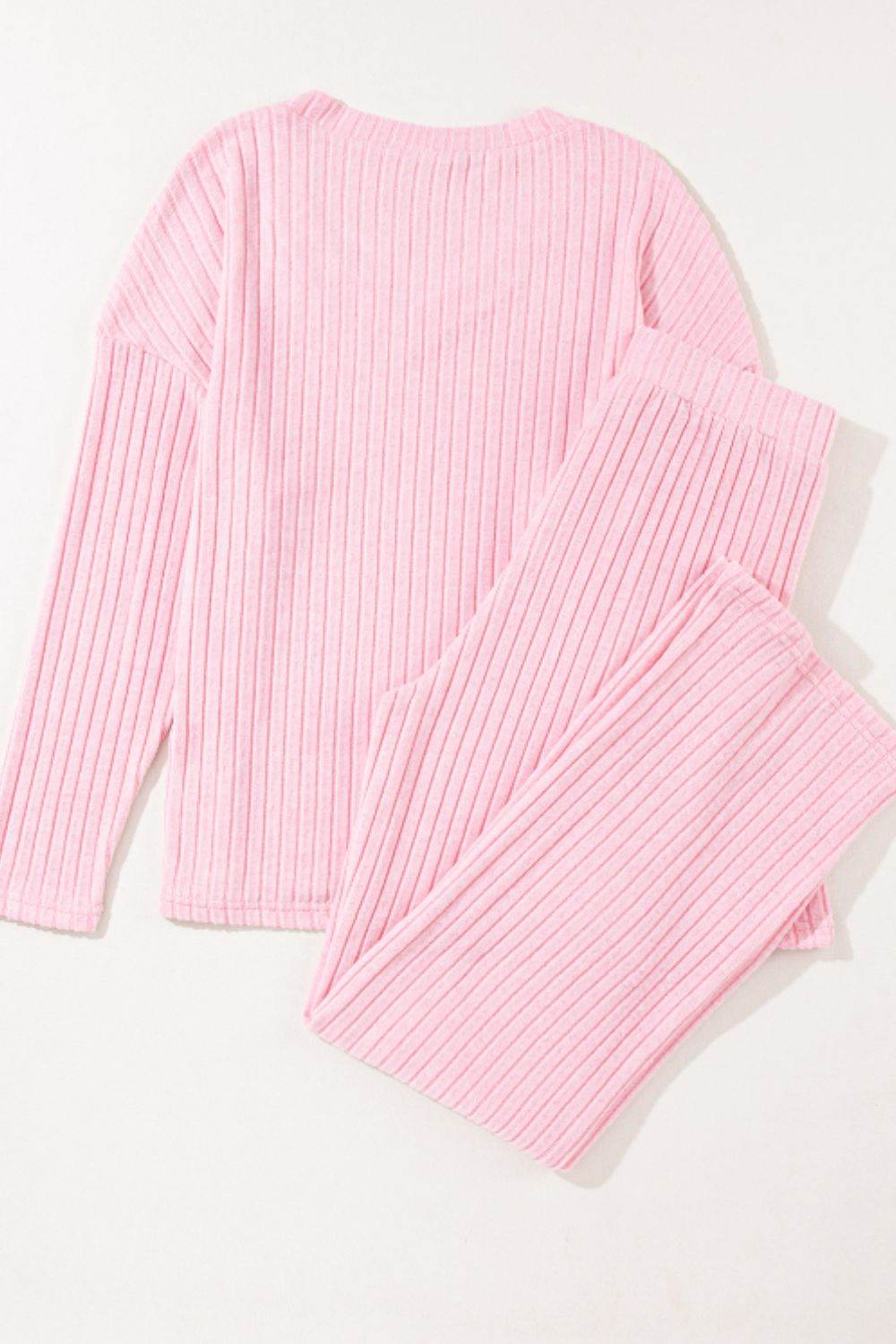 Ribbed V-Neck Top and Pants Lounge Set - Delanoir