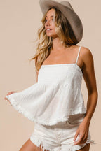 BiBi Fringed Hem Smocked Cami - Delanoir