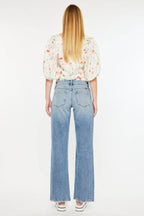 Kancan Mid Rise Frayed Hem Straight Jeans - Delanoir