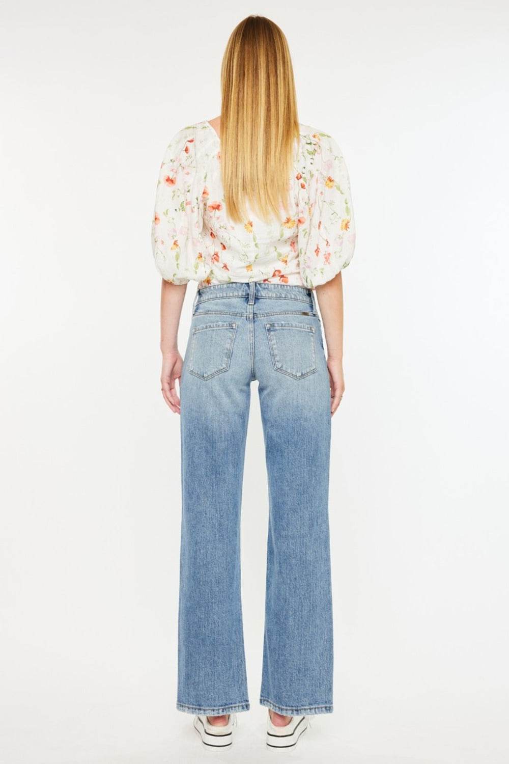 Kancan Mid Rise Frayed Hem Straight Jeans - Delanoir