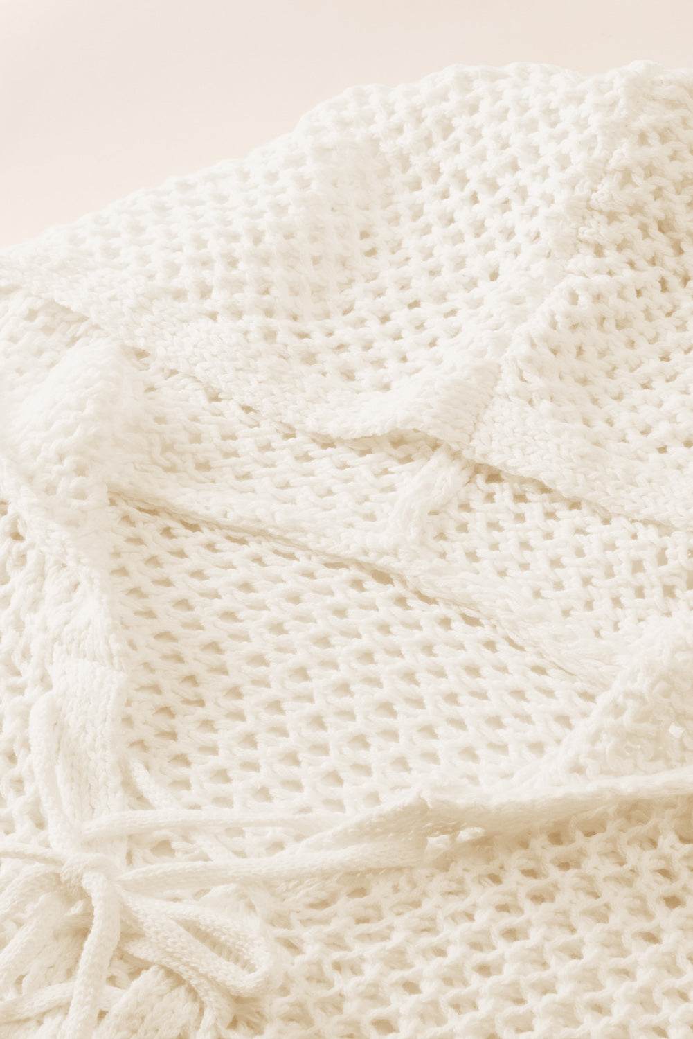 Openwork Lace-Up Hooded Sweater - Delanoir
