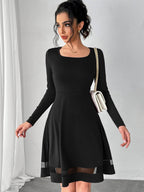 Square Neck Long Sleeve Mini Dress - Delanoir