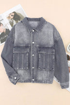 Collared Neck Button Up Denim Jacket - Delanoir