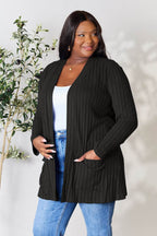 Basic Bae Full Size Ribbed Open Front Cardigan with Pockets - Delanoir