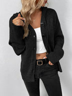 Button-Down Long Sleeve Hooded Sweater - Delanoir